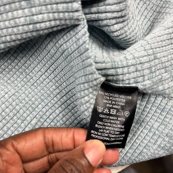 Le Ore Bandier Rimini Mini Dress Blue Raceback Ribbed Knit Casual Coastal SMALL - Picture 8 of 10